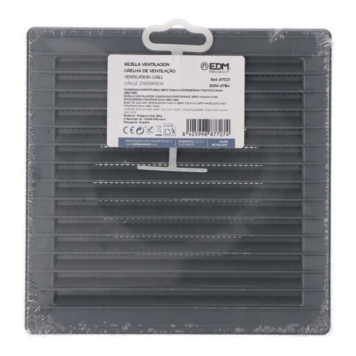 Edm Grille de ventilation carrée encastrable ø 100mm avec moustiquaire ABS gris 170x170x11,5mm Edm Grille de ventilation carrée encastrable ø 100mm avec moustiquaire ABS gris 170x170x11,5mm