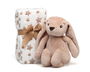 KioKids - Peluche lapin marron doudou avec couverture étoilée - Doudou de sécurité pour bébé 0 mois - Peluche 25 cm + Couverture 100x100 cm - Polyester