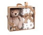 KioKids - Peluche lapin marron doudou avec couverture étoilée - Doudou de sécurité pour bébé 0 mois - Peluche 25 cm + Couverture 100x100 cm - Polyester