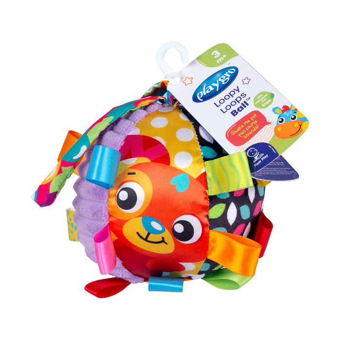 Playgro Pelote Loopy Loops 0180271 – Jouet sensoriel avec boucles, sons et textures – Dès 3 mois
