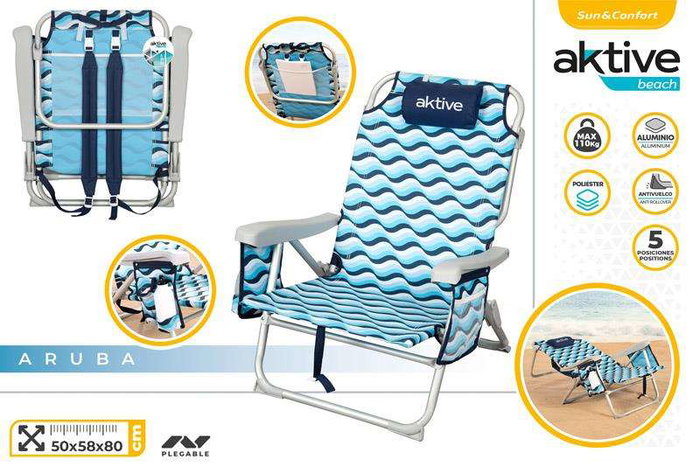 Color Baby Silla Mochila de Playa Plegable en Aluminium XL 5 Positions, Dimensions 64x63x28/82 cm