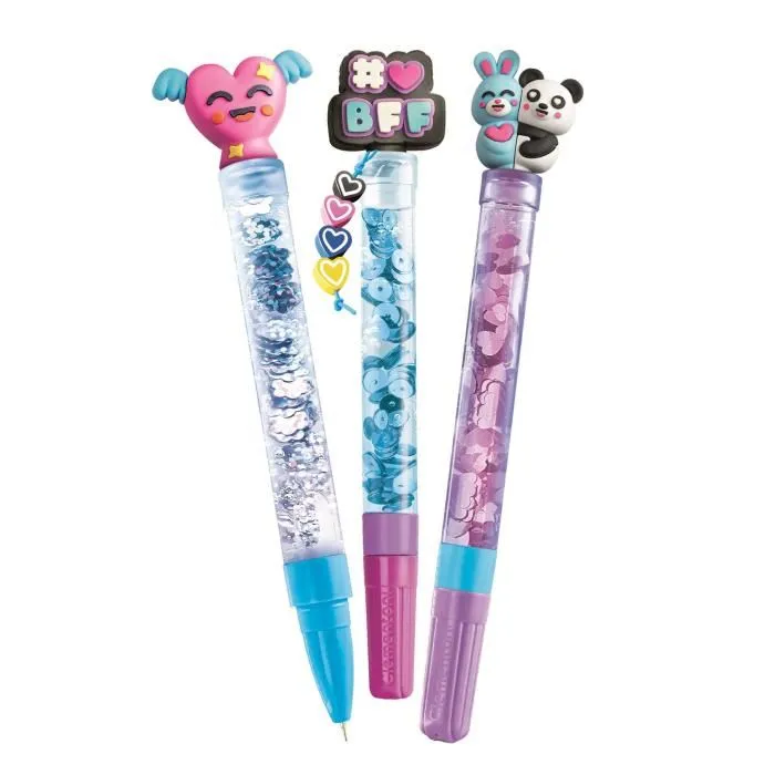 Clementoni - Crée tes stylos - Best Friends - Coffret créatif pour assembler et personnaliser 3 stylos sur le thème de l'amitié - Jeu créatif pour enfant à partir de 6 ans