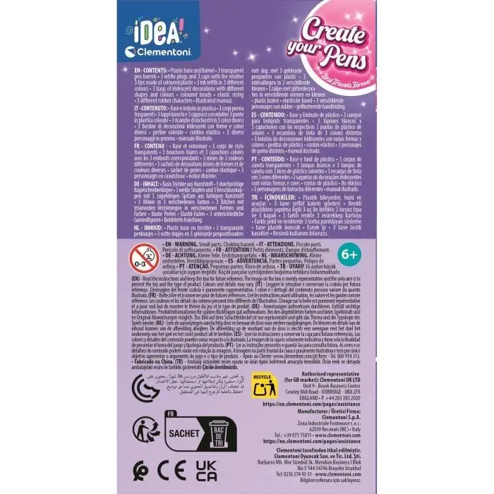 Clementoni - Crée tes stylos - Best Friends - Coffret créatif pour assembler et personnaliser 3 stylos sur le thème de l'amitié - Jeu créatif pour enfant à partir de 6 ans