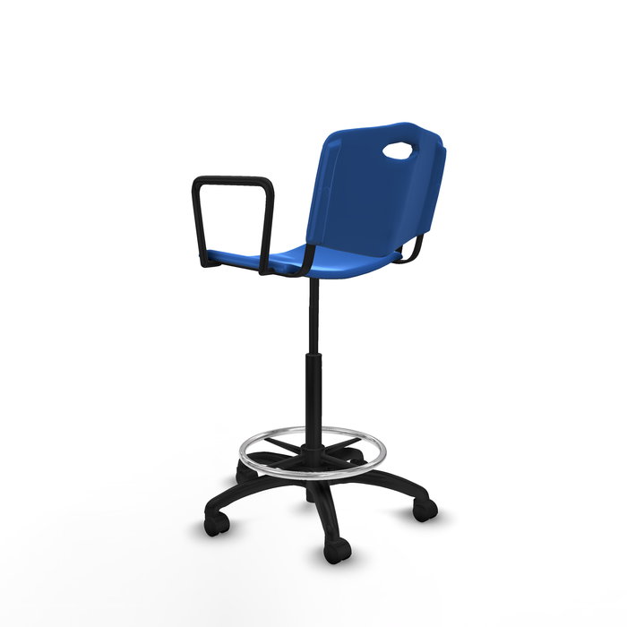 Tabouret Taburete Robledo Pivotant Chlorure de polyvinyle Bleu Structure polyamide noire Accoudoirs fixes Sans appui-tête Roulettes en nylon 50 mm