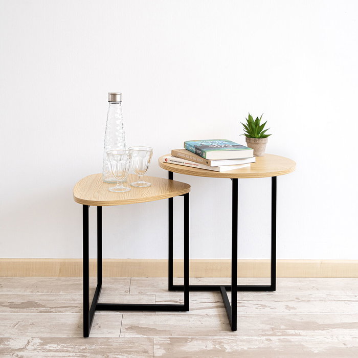 Vinthera Moa Set de 2 Tables d'Appoint Acier et Bois 45x47,5 cm et 42x36,8x40 cm Vinthera Moa Set de 2 Tables d'Appoint Acier et Bois 45x47,5 cm et 42x36,8x40 cm