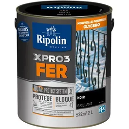 Ripolin Peinture pour Métal XPRO3 FER Noir Brillant 2 L avec Protection Anticorrosion Dual Protect System 9 Ans