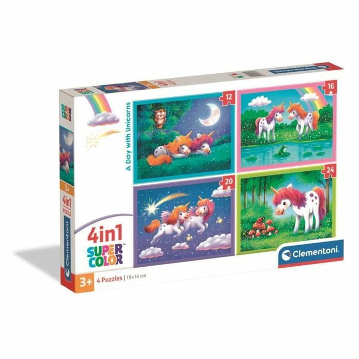 Clementoni Puzzle 4 en 1 - Une journée avec des licornes Clementoni Puzzle 4 en 1 - Une journée avec des licornes