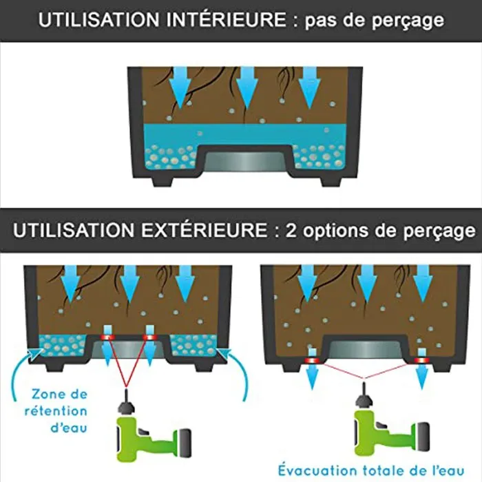 Eda Volcania Up - Jardinière carrée empilable intérieur/extérieur 30 cm (36L) - Gris anthracite - Avec réserve d'eau - Modulable - Label Origine France Garantie