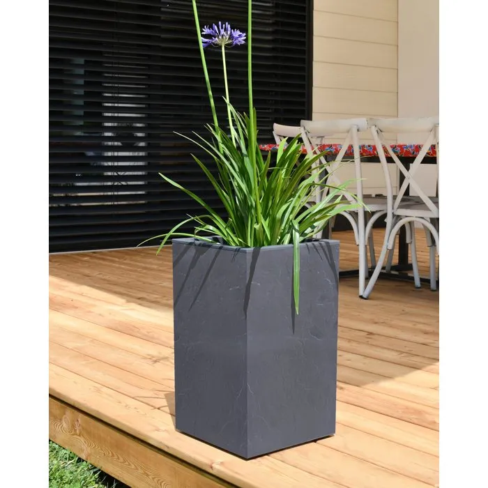 Eda Volcania Up - Jardinière carrée empilable intérieur/extérieur 30 cm (36L) - Gris anthracite - Avec réserve d'eau - Modulable - Label Origine France Garantie