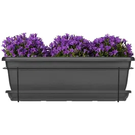 Garden Id Relax - Kit Jardinière Anthracite 50 cm avec Support Métal et Plateau - Matériau Recyclé et 100% Recyclable - Système d'Auto-Arrosage - Idéal pour Balcons et Terrasses