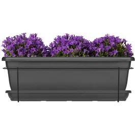 Garden Id Relax - Kit Jardinière Anthracite 50 cm avec Support Métal et Plateau - Matériau Recyclé et 100% Recyclable - Système d'Auto-Arrosage - Idéal pour Balcons et Terrasses