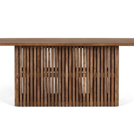 GINER Y COLOMER Table de Salle à Manger en Bois de Mango 220 cm, Taille Rectangulaire avec Base Centrale et Finition Noisette