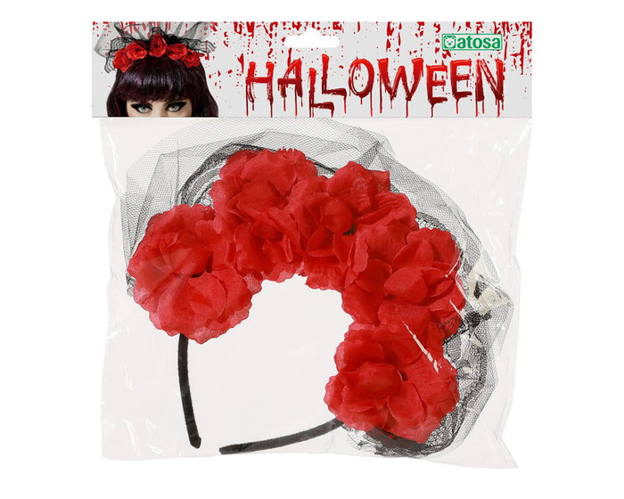 Diadème Catrina Roses Rouge et Noir Femme Adulte