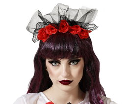Diadème Catrina Roses Rouge et Noir Femme Adulte