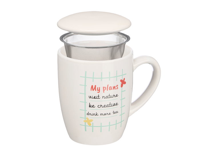 Vessia Tasse en Porcelaine Nature avec Filtre et Couvercle, Assortie, 340 ml, 12x10x8 cm (Set de 24)