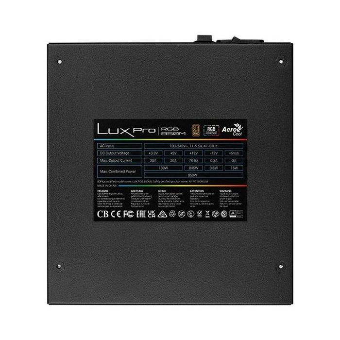 Aerocool LUXPRORGB850M Alimentation PC 850W 80 PLUS Bronze ATX 3.0 Totalement Modulaire Noir