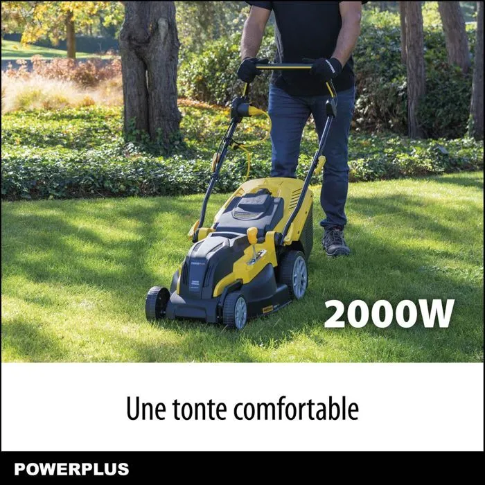 Powerplus Tondeuse à Gazon Électrique POWXG6281 - 2000W, Largeur de Coupe 420 mm avec Sac de Collecte 40L, Fonctions Mulching et Éjection Arrière Powerplus Tondeuse à Gazon Électrique POWXG6281 - 2000W, Largeur de Coupe 420 mm avec Sac de Collecte 40L, Fonctions Mulching et Éjection Arrière