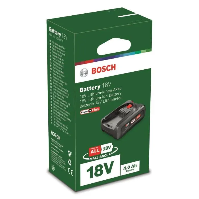 Batterie Bosch POWER FOR ALL 18V 4 Ah Lithium-Ion - Batterie pour outils de jardin et bricolage, 18 volts, grande autonomie