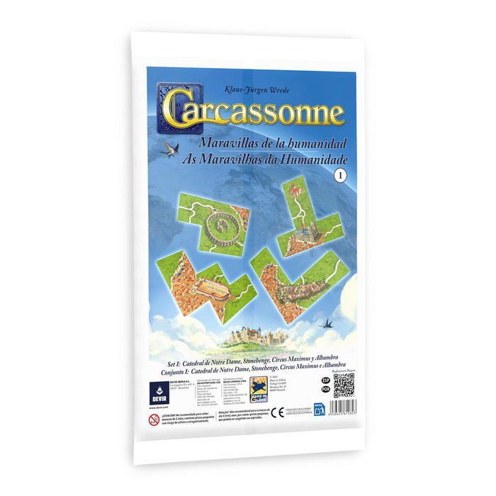 Devir Extension Carcassonne : Merveilles de l'Humanité 1 – Jeu de société avec 4 grandes tuiles, compatible avec le jeu de base Carcassonne Devir Extension Carcassonne : Merveilles de l'Humanité 1 – Jeu de société avec 4 grandes tuiles, compatible avec le jeu de base Carcassonne