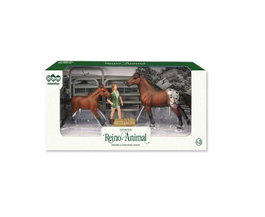 Jugatoys - naturetoys Set de figurines Cheval et Poulain avec fermier et clôture, 5 pièces
