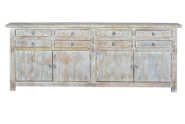 GINER Y COLOMER Buffet en Mango Blanc Doré 8 tiroirs 4 portes 200x100x44 cm
