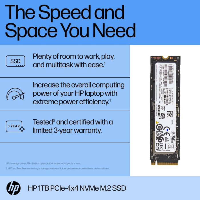 HP Disque SSD interne M.2 NVMe PCIe Gen4 de 1 To pour portable - Performances ultra-rapides, 3 ans garantie