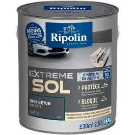 Ripolin Peinture Sols Protection Extreme, Teinte Gris Beton RAL 70, Finition Satin, Haute Resistance aux Taches et aux Pneus Chauds, Pour Interieur et Exterieur, Pot de 2.5 litres