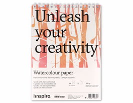 Innspiro Bloc de papier aquarelle A4, 12 pages, 300g, grain moyen