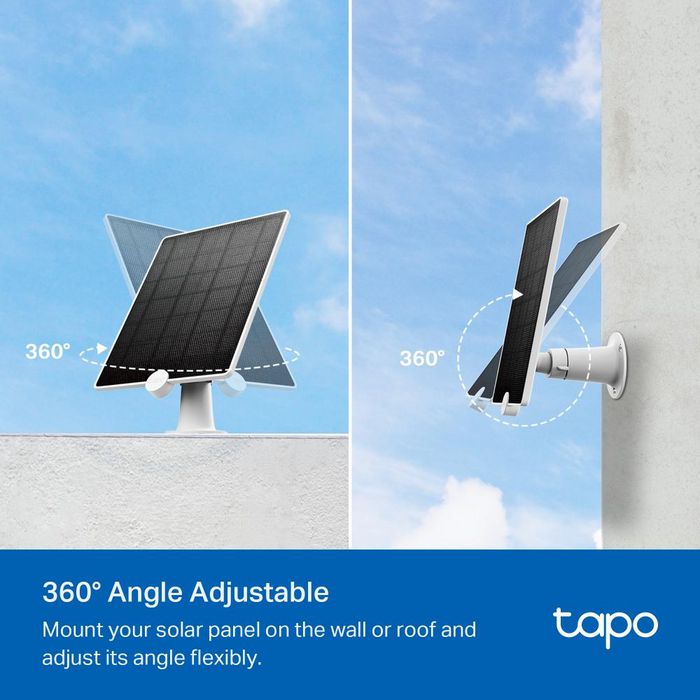 TP-Link Panneau Solaire Tapo A200 pour Caméras Batterie C425/C420/C400, 4.5W, IP65, Câble 4m, Micro USB, Angle Réglable