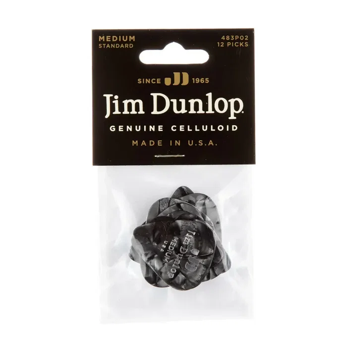DUNLOP Pack de 72 médiators Genuine Celluloid Classic noir nacré - Medium