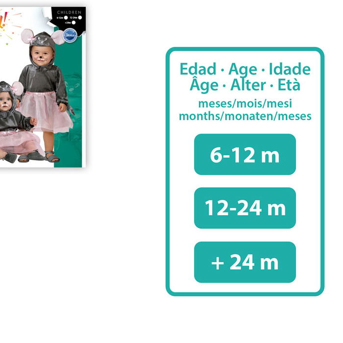 Déguisement Bébé Souris Gris 24 Mois Unisexe - Ensemble avec Haut, Jupe et Oreilles - Polyester