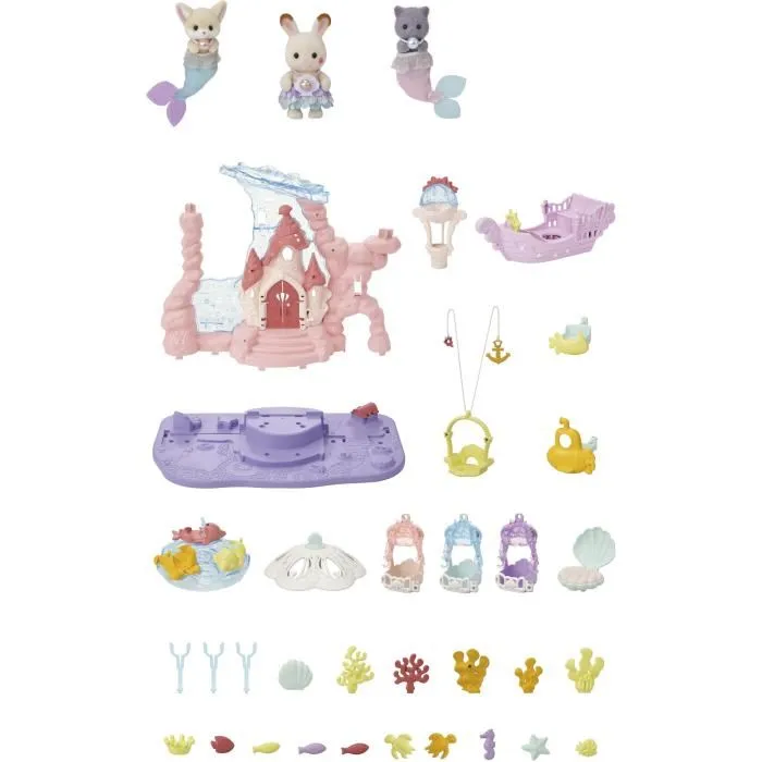 Sylvanian Families - Château des sirènes 5701 - Figurines miniatures pour enfants - Coffret avec 3 bébés animaux