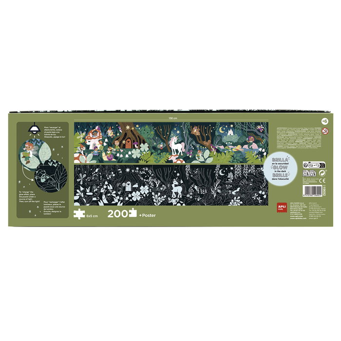 Apli Kids - Puzzle Glow in the Dark - Forêt Magique 200 Pièces Fluorescentes - 150 x 30 cm - Puzzle Fluorescent à Recharger - À Partir de 6 Ans Apli Kids - Puzzle Glow in the Dark - Forêt Magique 200 Pièces Fluorescentes - 150 x 30 cm - Puzzle Fluorescent à Recharger - À Partir de 6 Ans