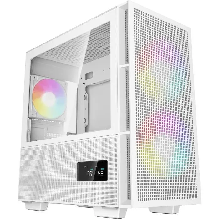 Deepcool CH360 Digital Boîtier PC Blanc Format M-ATX Mini Tour Sans Alimentation - Éclairage RGB, Ventilateurs 140 mm, Compatible Micro-ATX/Mini-ITX