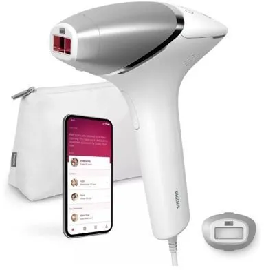 Philips BRI940/00 Épilateur à Lumière Pulsée IPL et Laser Lumea 8000 - Technologie SenseIQ avec Application pour une Peau Lisse 12 Mois - Blanc/Gris