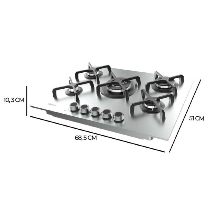 Cecotec Plaque gaz 5 feux Bolero Squad G 5400S 10400W inox WOK allumage sécurisé