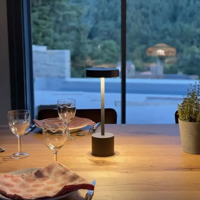 Lumisky - ROBY - Lampe de table LED sans fil à intensité variable et détection tactile, design aluminium gris foncé, autonomie jusqu'à 50h