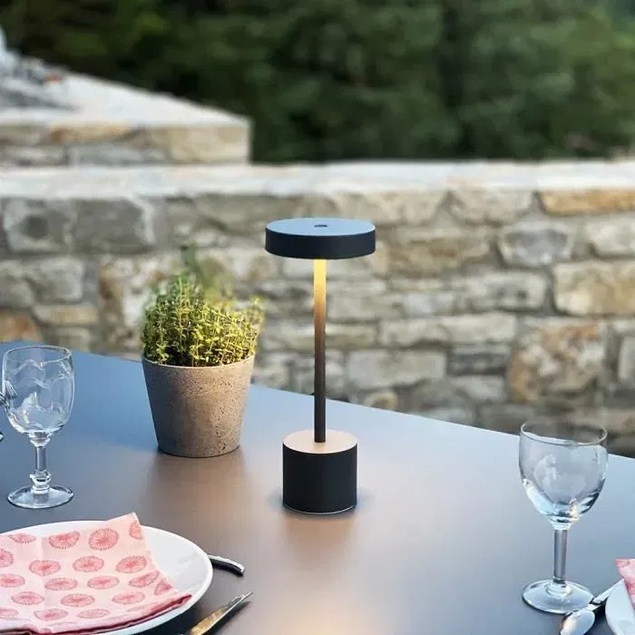 Lumisky - ROBY - Lampe de table LED sans fil à intensité variable et détection tactile, design aluminium gris foncé, autonomie jusqu'à 50h