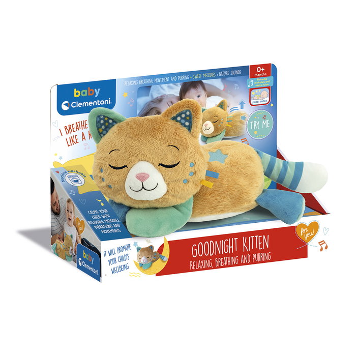 Clementoni Gatito Ron Ron 17969 - Projeteur d'aurore boréale avec sons blancs et berceuses, peluche interactive bilingue pour bébé