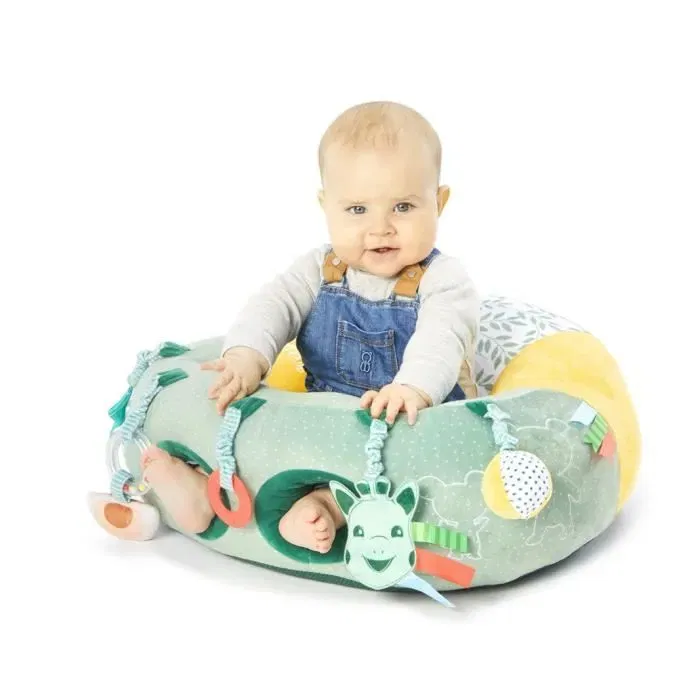 Sophie La Girafe Baby Seat IEUF - Siège de maintien en mousse pour bébé +3 mois avec anneau de dentition, miroir, grelots, papier froissé et textures - Éveil sensoriel