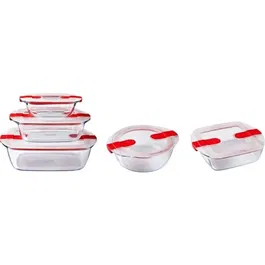 Pyrex - Cook & Heat - Lot de 5 boîtes de conservation en verre avec couvercles à valves vapeur pour micro-ondes, four et congélation - Résistant aux chocs thermiques - Sans BPA