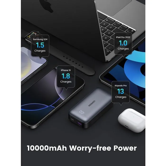 UGREEN - Batterie Externe Portable - 10000 mAh - Ultra Slim et Compacte - Charge Rapide USB-C/USB-A - Gris UGREEN - Batterie Externe Portable - 10000 mAh - Ultra Slim et Compacte - Charge Rapide USB-C/USB-A - Gris