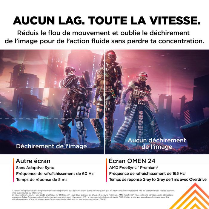 HP Omen - Écran PC Gaming 23.8 pouces / 60.5 cm - Résolution Full HD (1920 x 1080) - Dalle IPS - 165 Hz - 1 ms - AMD FreeSync Premium - Pied réglable