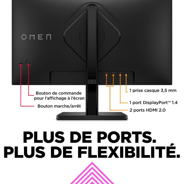 HP Omen - Écran PC Gaming 23.8 pouces / 60.5 cm - Résolution Full HD (1920 x 1080) - Dalle IPS - 165 Hz - 1 ms - AMD FreeSync Premium - Pied réglable