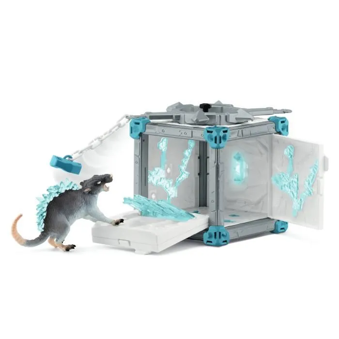 Schleich Eldrador Creatures 42676 - Extension d'arène BattleCave : Rat de Glace avec lance-glace, figurine pour enfant dès 7 ans