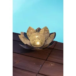 Galix - Nénuphar solaire extérieur, boule en verre craquelée, lumière LED 7 lumens, 8h autonomie, interrupteur on/off, marron et gris