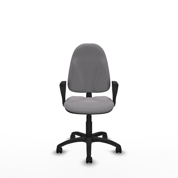 Chaise Algarra Contact permament de base Cuir écologique Gris Structure polyamide noire Accoudoirs fixes Sans appui-tête Roulettes en nylon 50 mm