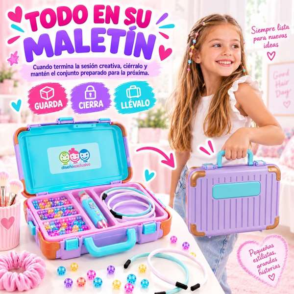Jugatoys Mallette de coiffure créative avec applicateur, serre-tête et perles Jugatoys Mallette de coiffure créative avec applicateur, serre-tête et perles