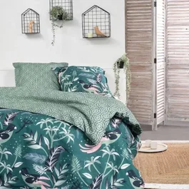 Today - 119474 - Parure de lit Sunshine 2 personnes 260x240 cm - Housse de couette et 2 taies - 100% coton - Imprimé bleu motifs variés - Lavable machine