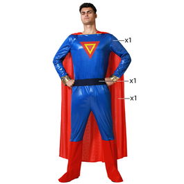 Déguisement Super Héros Comics Homme Adulte Bleu avec Cape et Ceinture - Taille XS-S - Polyester - Carnaval, Fête